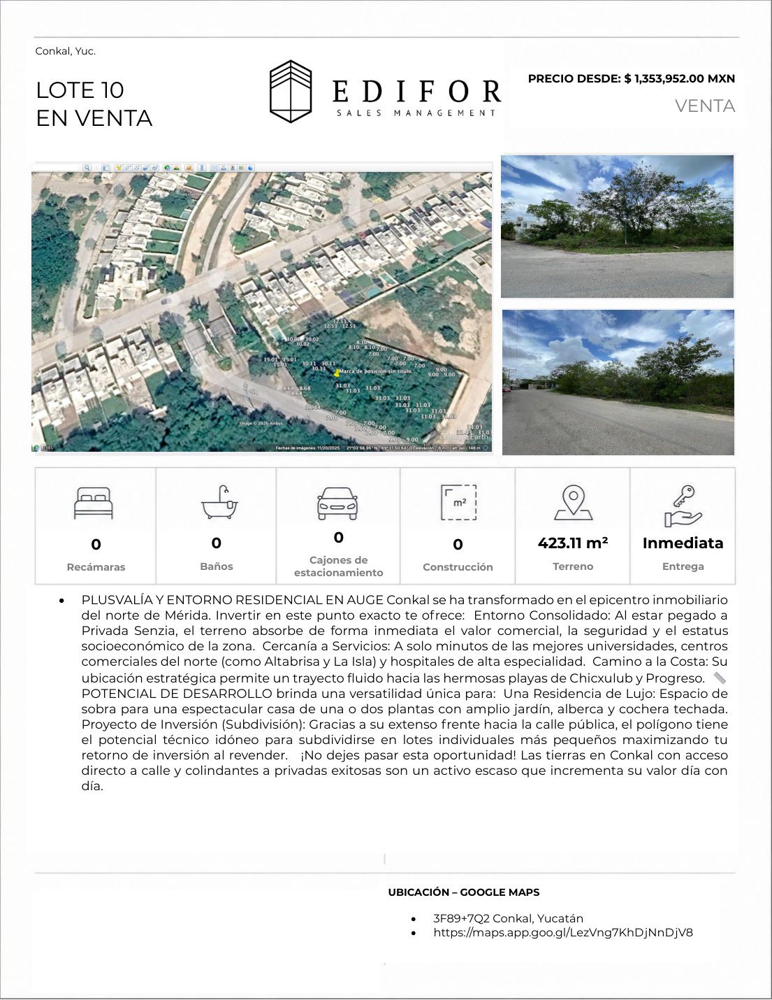 Terrenos en Conkal junto a Privada Senzia · Lotes 10 y 11